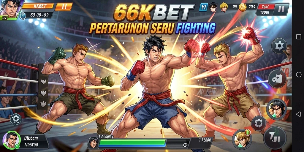 Gameplay seru dari 66KBET dengan karakter Fighting beraksi.