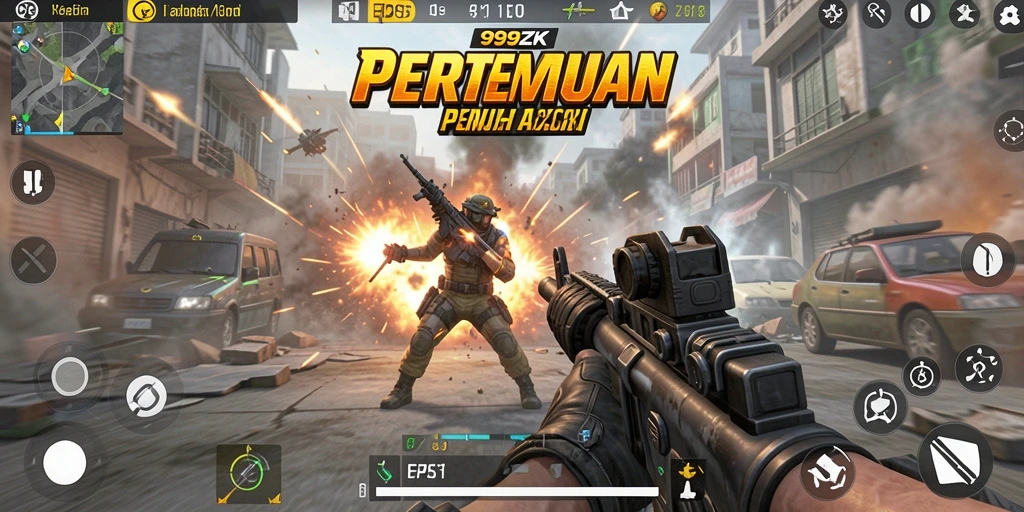 Screenshot gameplay seru 999ZK dengan pertempuran intens.