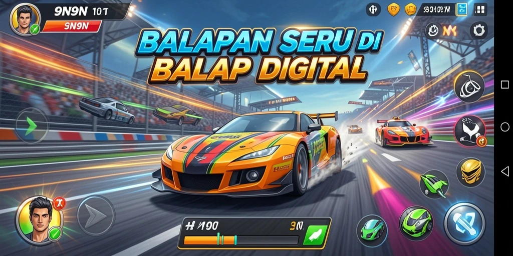 Gameplay 9N9N saat balapan di lintasan yang menegangkan.