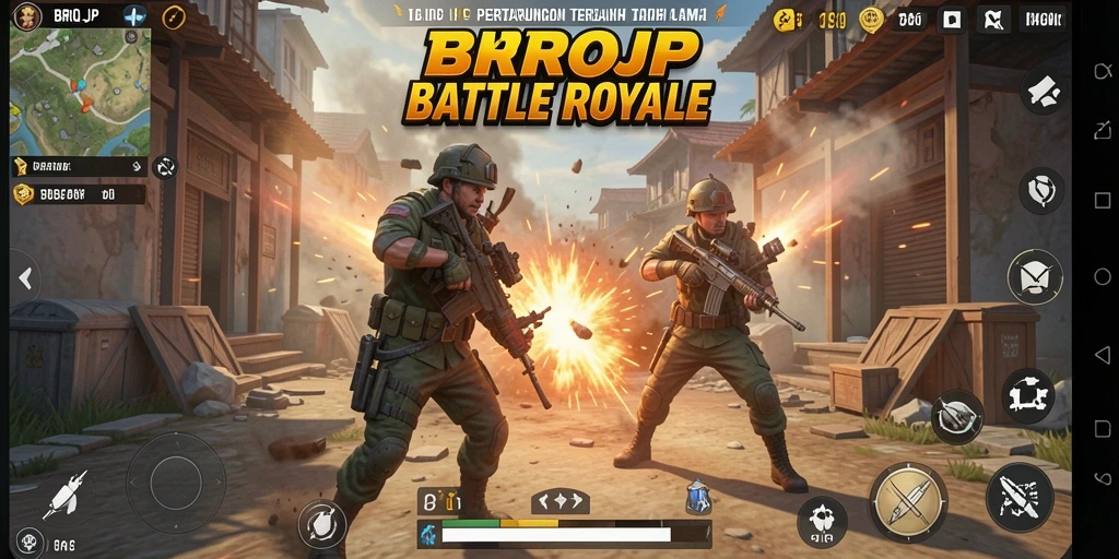 Tangkapan layar menunjukkan aksi mendebarkan dalam game Battle Royale.