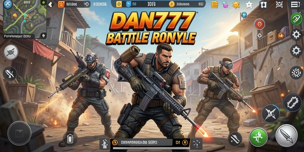 Screenshot utama DAN777 menampilkan aksi seru dalam pertempuran Battle Royale.