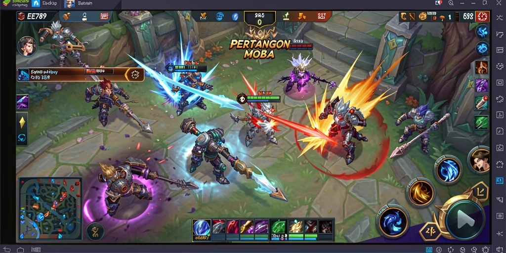 Tangkapan layar dari gameplay seru di EE789 yang menunjukkan pertarungan antar tim.