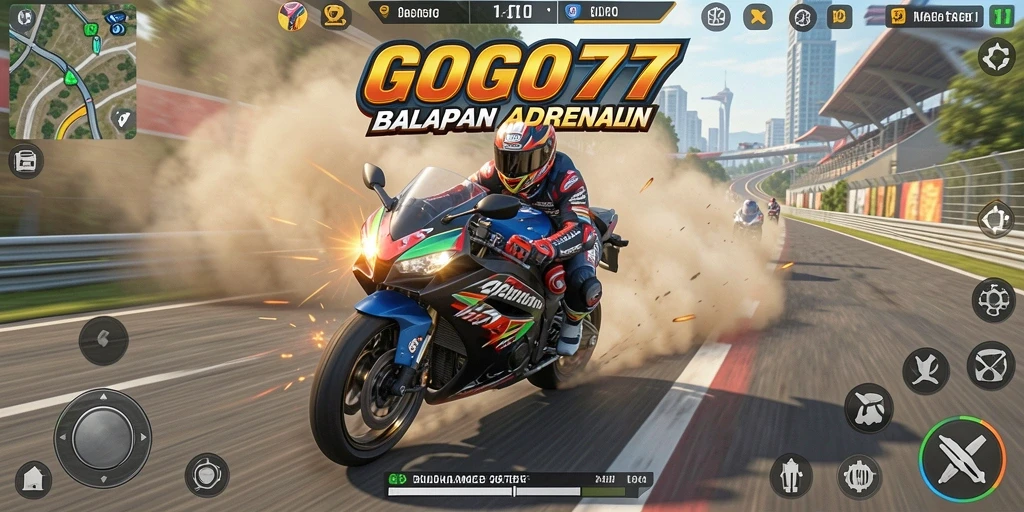 Tampilan gameplay GOGO77 yang penuh aksi di lintasan balap.