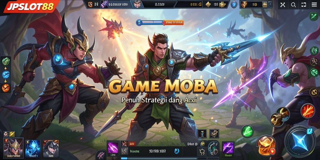 Tampilan permainan JPSLOT88 dengan aksi seru dalam pertempuran MOBA.
