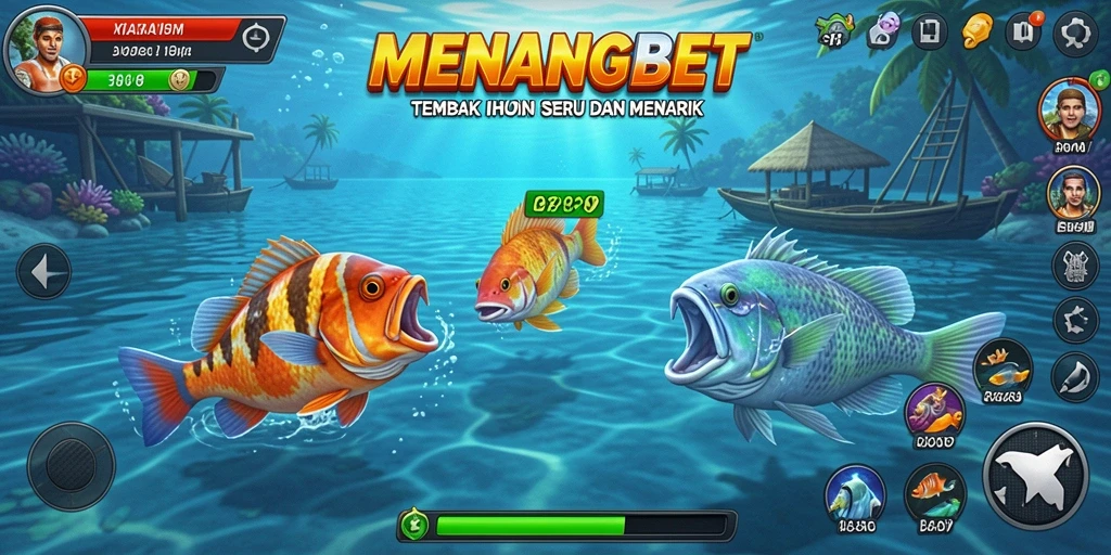 Gameplay seru MENANGBET dengan berbagai ikan untuk ditembak.