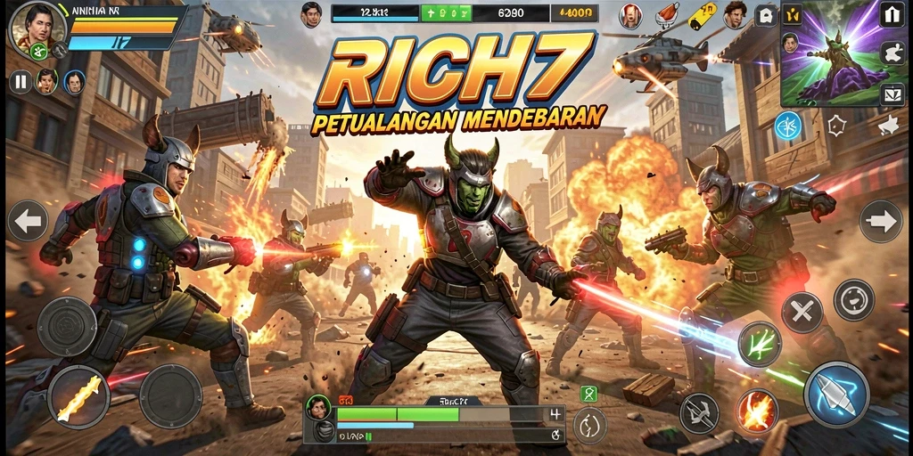 Tangkapan layar <strong>RICH7</strong> menampilkan aksi pertempuran yang mendebarkan.