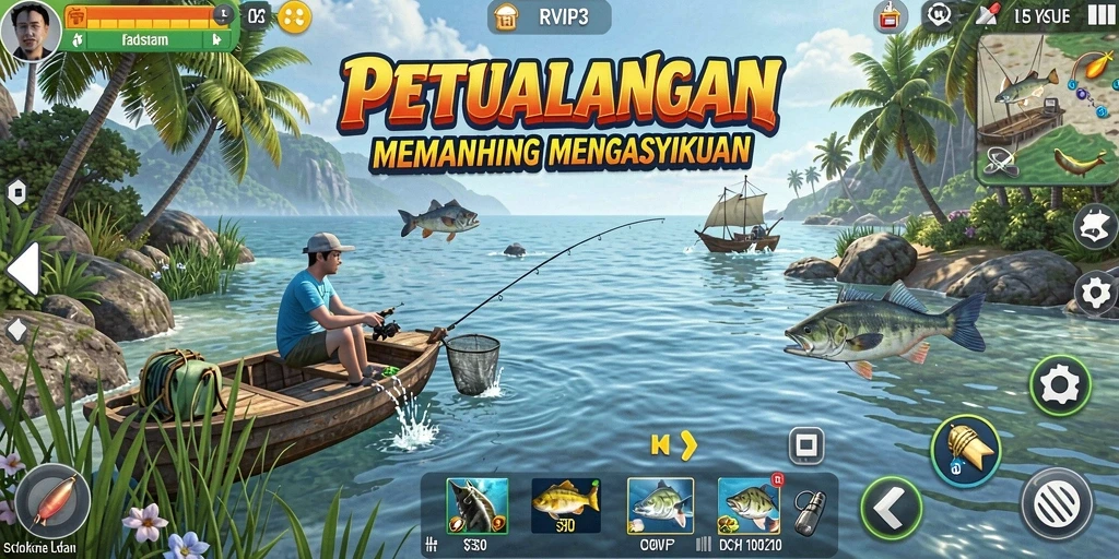 Screenshot RVIP3 menampilkan gameplay memancing yang menakjubkan.