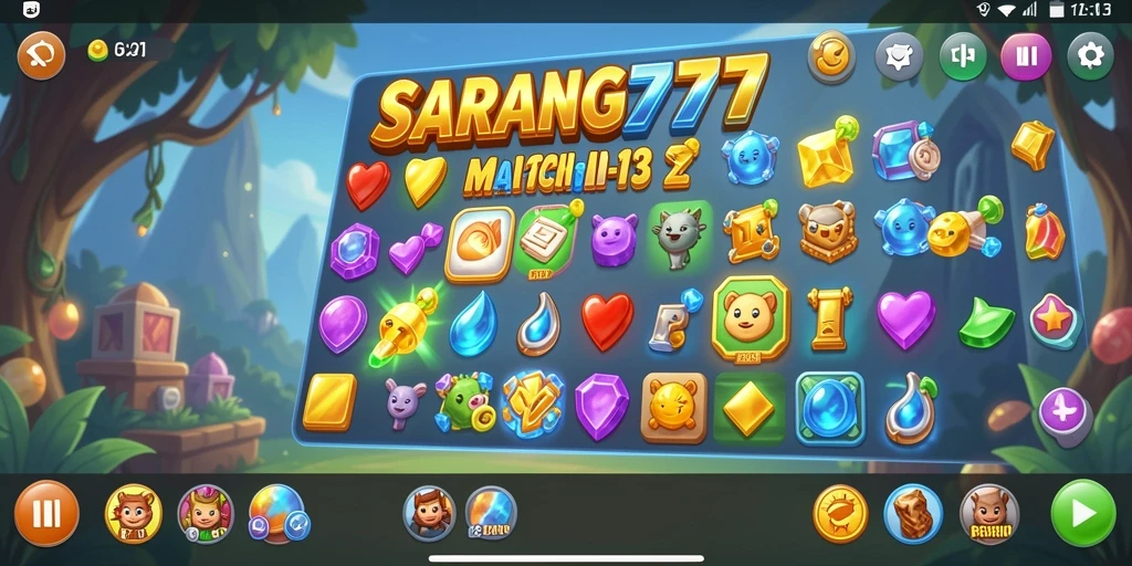 Tangkapan layar SARANG777 menampilkan gameplay Match-3 yang menantang dan seru.