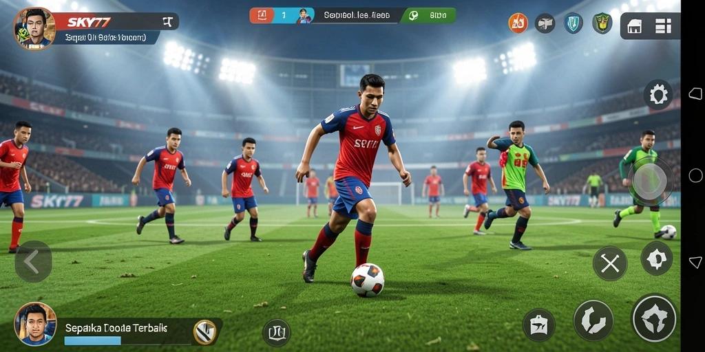 Tampilan gameplay menarik dari SKY77 dengan aksi sepak bola yang seru.