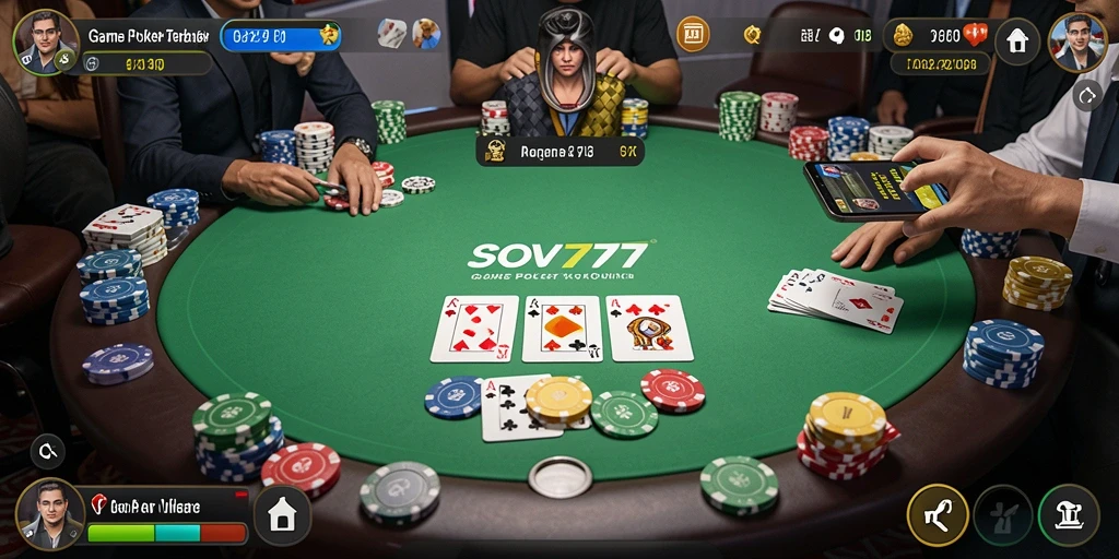 Tampilan gameplay seru dan interaktif dalam SOV777 Poker.