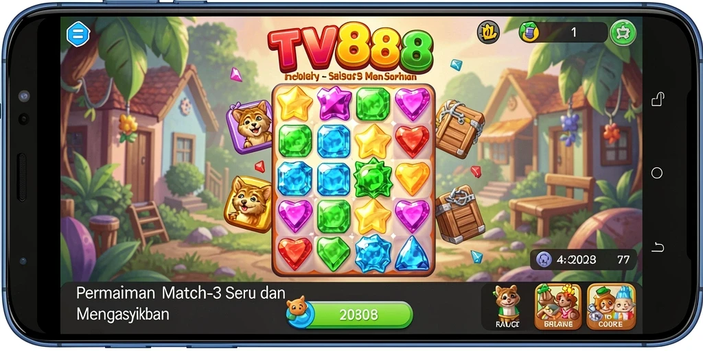 Tampilan screenshot TV888 menampilkan gameplay Match-3 yang seru dan menarik.
