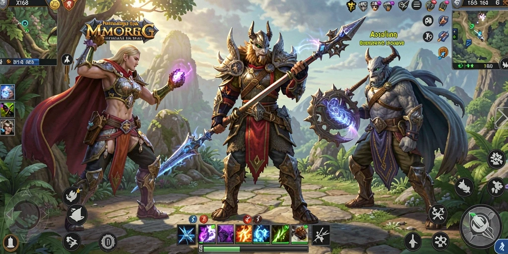 Gameplay seru X168 dengan petualangan dalam dunia MMORPG.